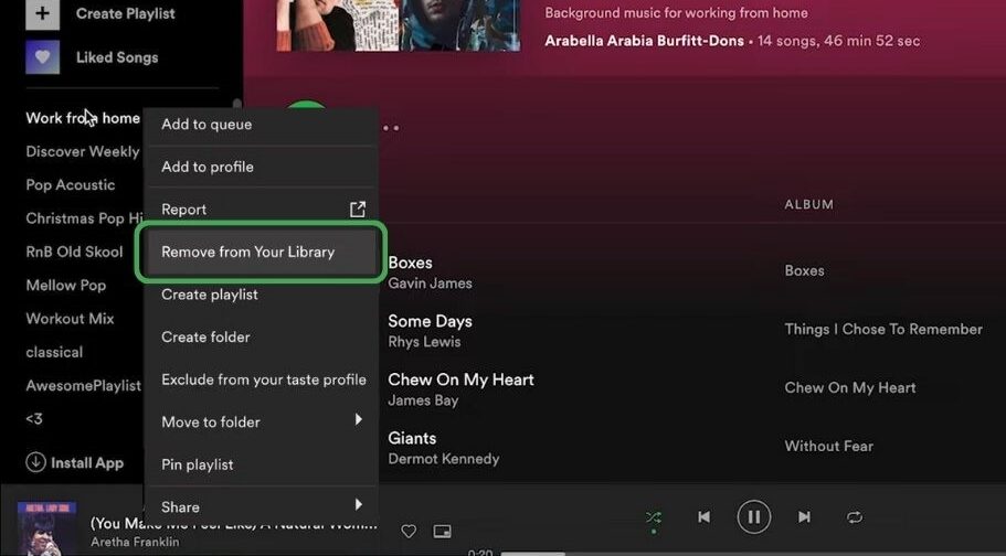 Delete Spotify Playlist from Your Library
