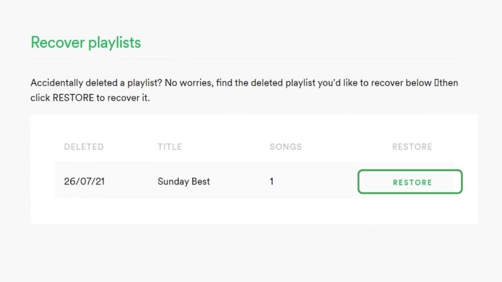 Restore Spotify Playlist