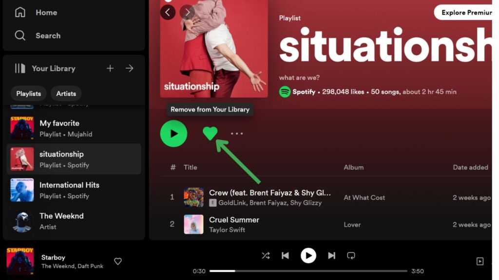 Spotify Playlist Remove from Library
