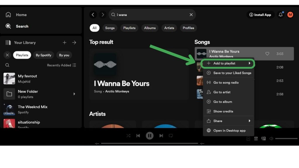 Add to playlist On Spotify Desktop