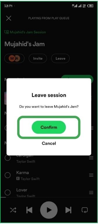 Confirm Leave to Spotify Jam Session