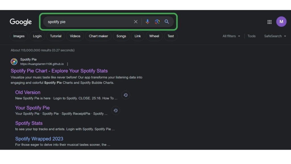Search Spotify pie on Desktop