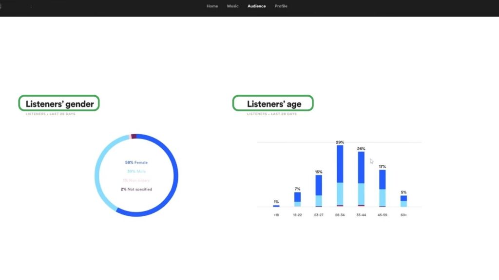 Spotify Artists Dashboard Audience gender and age