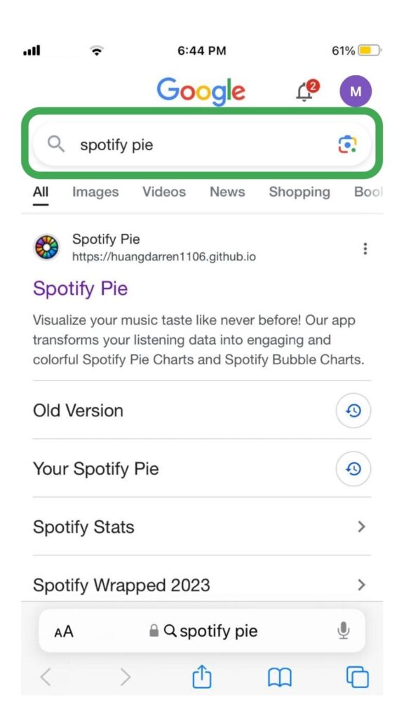 Spotify Pie Search on Mobile
