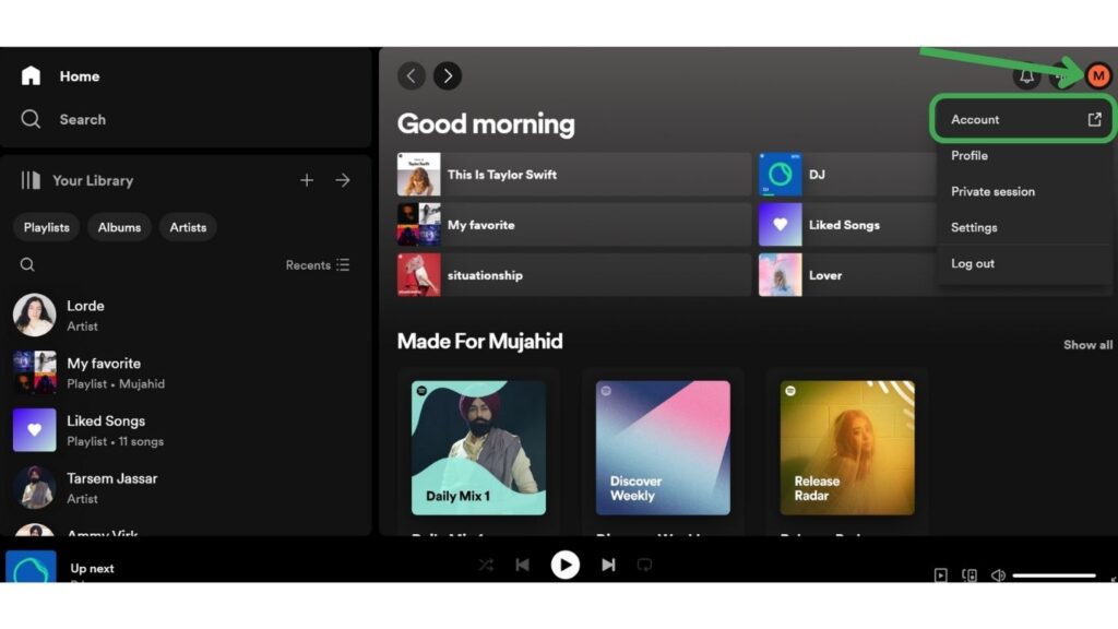 Spotify profile icon on desktop