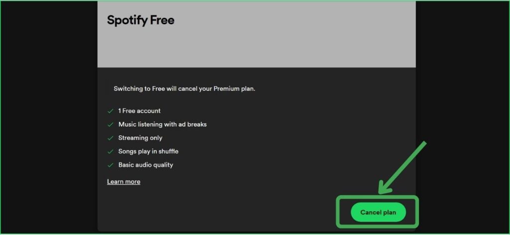 Cancel Spotify Premium plan 