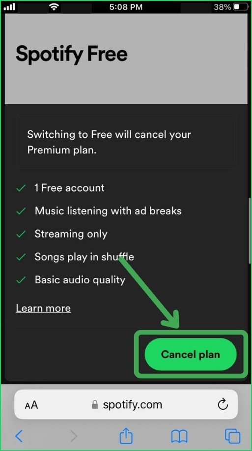 Cancel Spotify Plan