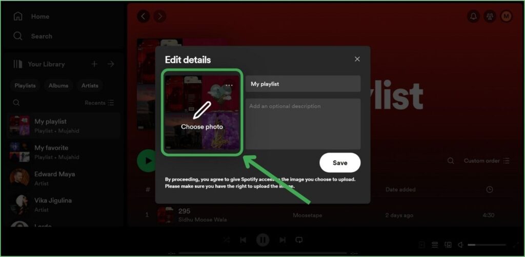 Choose photo Spotify Playlist on  PC