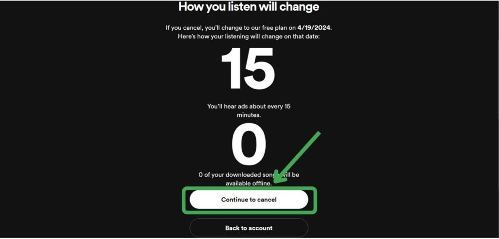 Continue to Cancel Spotify Premium Plan