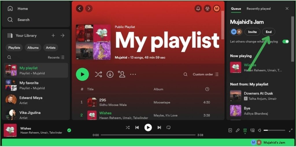 End Spotify Jam on Desktop