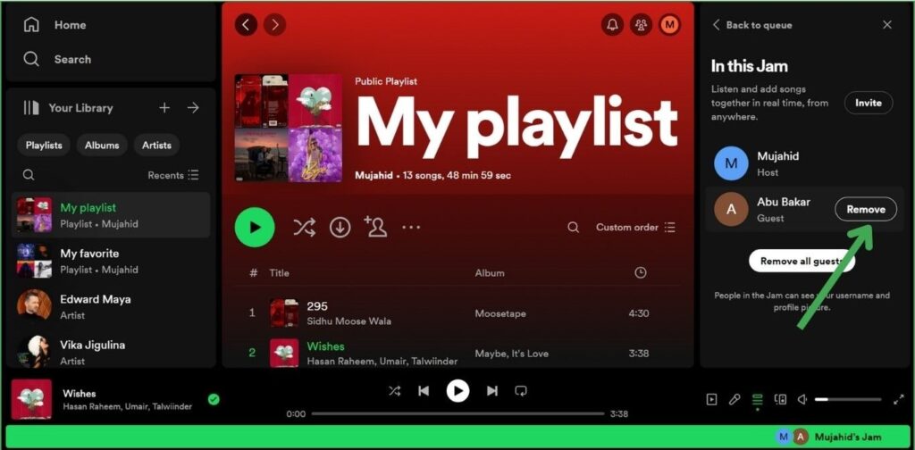 Remove a Friend from Spotify Jam On Desktop