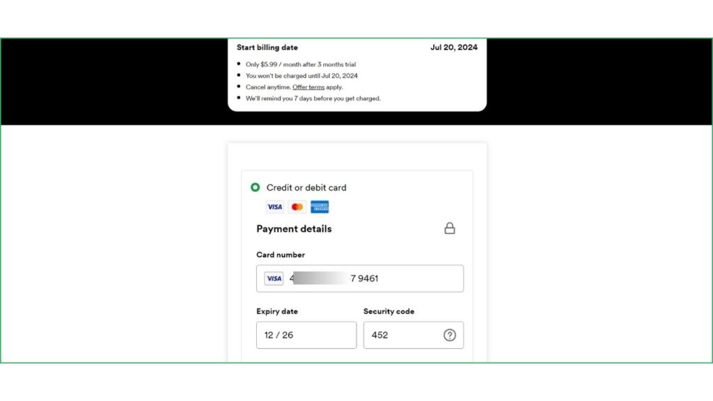 Spotify Payment Card Details
