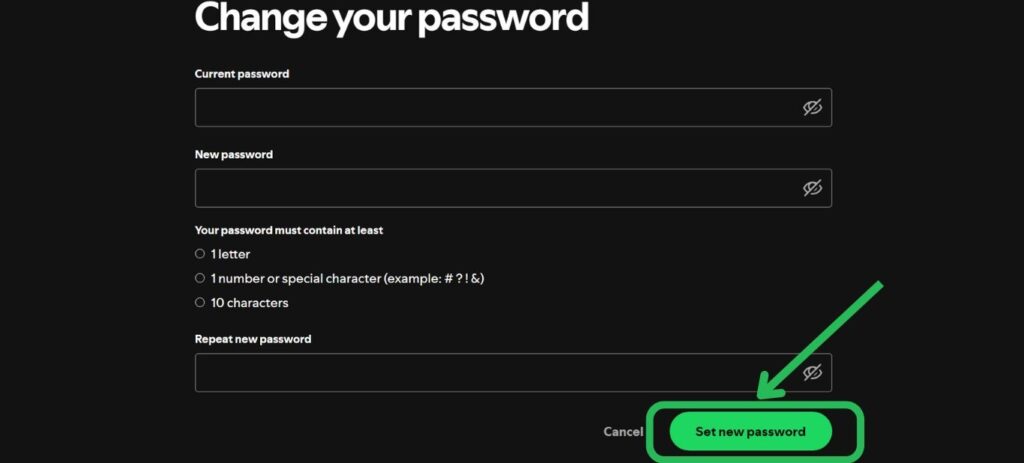 Set new password